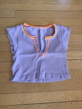 Urban Outfitters Lilac Ribbed Tee with Neon Orange Trim